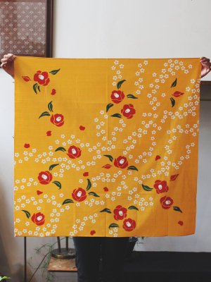 Tenasen Furoshiki, Yellow With Red Tsubaki