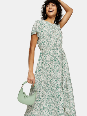 Ivory Paint Print Ruched Neck Midi Dress