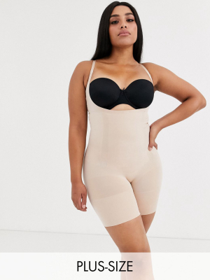Spanx Plus Size Oncore Open Bust Mid Thigh Super Firm Shaping Body In Beige