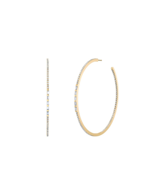 Baguette & Pave Diamond Hoops - Yellow Gold