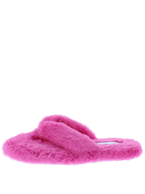 Kristy116 Pink Faux Fur Open Toe Flat Thong Sandal