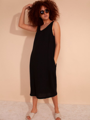 Basic Linen Shift Dress Black