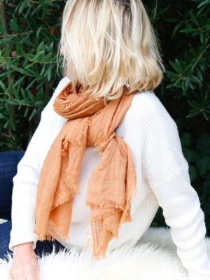 Lightweight Frayed Scarf - Burnt Orange