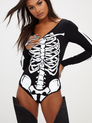 Morticia Black Skeleton Bodysuit
