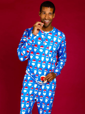 The 50 Shades Of Santa | Mens Blue Santa Faces Christmas Pajama Top