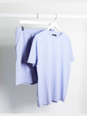 Asos Design Lounge T-shirt And Short Pajama Set In Lilac