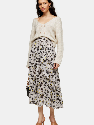 Ivory Tulip Print Ruffle Midi Skirt