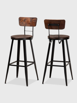 Set Of 2 Kenna Wood And Metal Finished Metal Barstools Brown/black - Baxton Studio