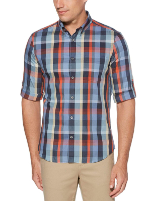 Untucked Roll Sleeve Slim Fit Check Shirt