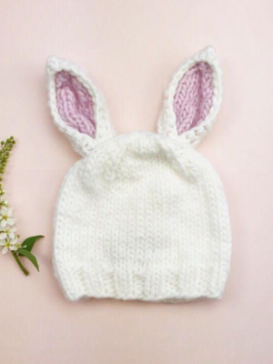 Bailey Bunny Hand-knit Hat, White With Gray Ears