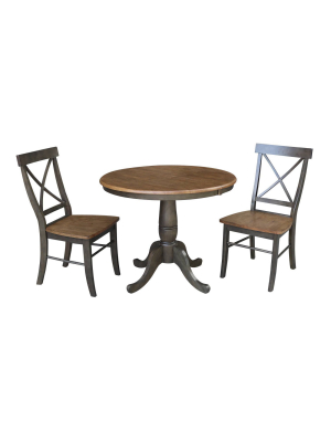 36" Harry Round Extension Dining Table With 2 Chairs - International Concepts