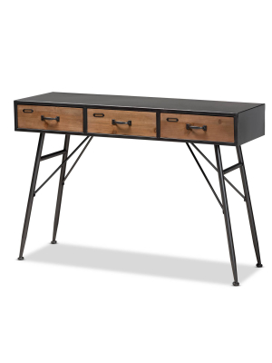 3 Drawer Ariana Wood Metal Console Table Black/walnut Brown - Baxton Studio