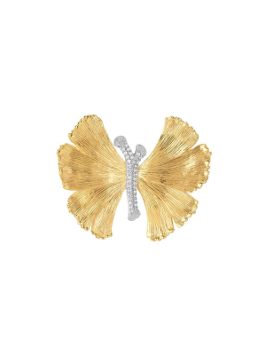 Butterfly Ginkgo 40mm Brooch With Diamonds