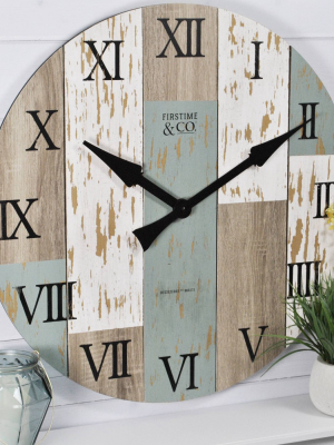 27" Timberworks Farmhouse Wall Clock Aged Teal/shabby White - Firstime & Co.