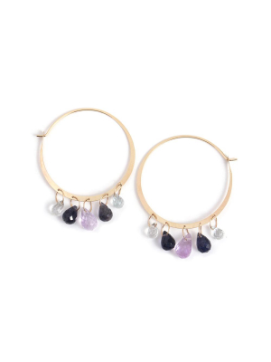 Multistone Drop Hoop Earrings