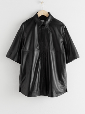 Oversized Leather Button Up Overshirt