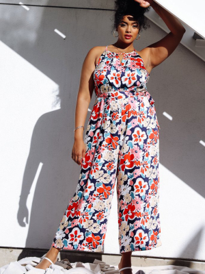 Plus Size  - Floral Wide Leg Jumpsuit