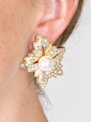 Flower Pearl Clip Earrings