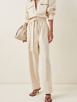 Belted Cropped Cotton-twill Jumpsuit