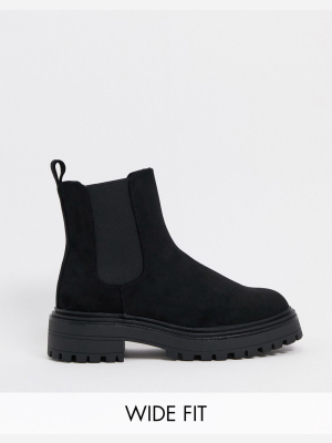 Asos Design Wide Fit Angelina Chunky Chelsea Boots In Black