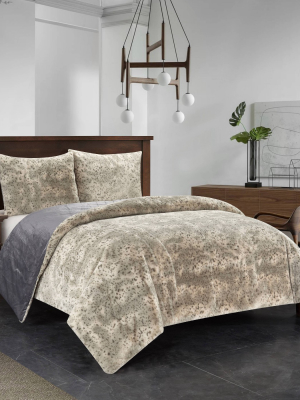 Dearfoams Holburn Tip Dye Faux Fur Comforter Set With Sherpa Reverse