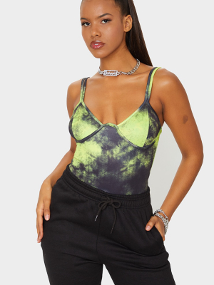 Green Tie Dye Underwire Bodysuit