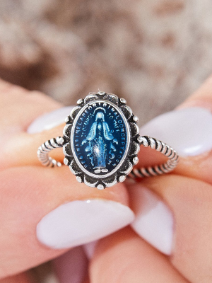 Miraculous Medal Ring In Blue