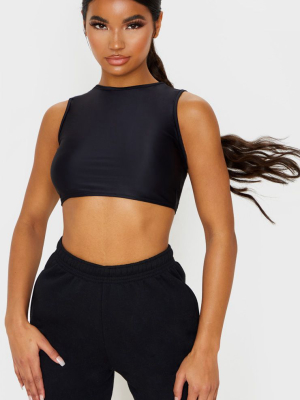 Black Stretch Slinky High Neck Crop Top