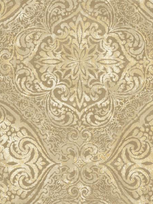 Palladium Damask Wallpaper In Gold By Seabrook Wallcoverings