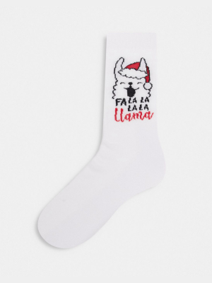 Asos Design Sport Sock With Funny Christmas Llama Slogan