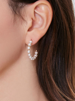 Faux Pearl Hoop Earrings