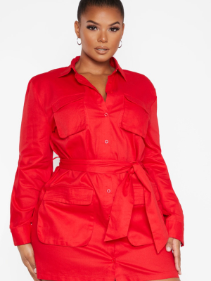 Plus Red Utility Shirt Dress