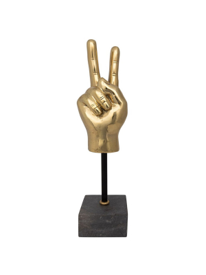 Noir Peace Sign On Stand - Brass