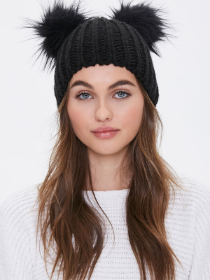 Faux Fur Pom Pom Beanie