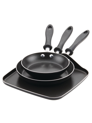 Farberware 3pc Nonstick Aluminum Reliance Skillet And Griddle Cookware Set Black