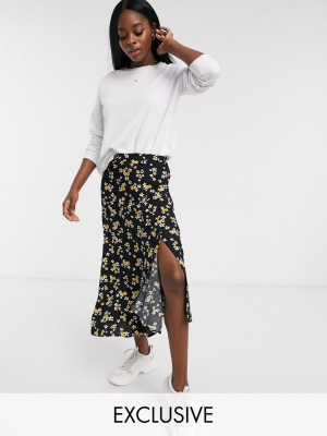 Wednesday's Girl Midi Skirt With Asymmetric Hem In Ditsy Floral