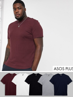 Asos Design Plus 5 Pack T-shirt With Crew Neck