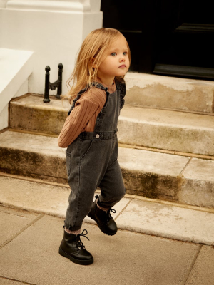 Ruffled Denim Overalls