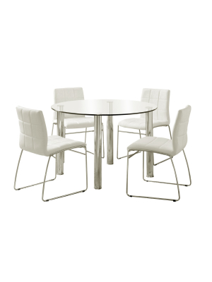 5pc Aneston Glass Top Chrome Leg Round Dining Table Setchrome/white - Iohomes