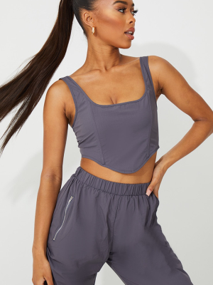 Grey Seam Detail Woven Corset Top