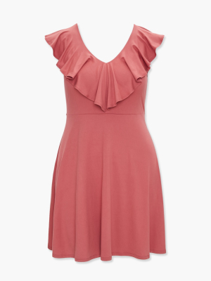 Plus Size Flounce V-neck Dress