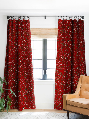 Iveta Abolina Nordic Olive Red Single Panel Blackout Window Curtain By Deny Designs.