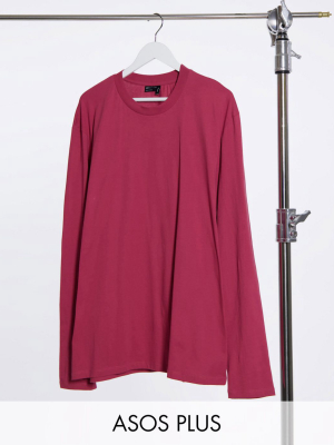 Asos Design Plus Long Sleeve T-shirt With Crew Neck In Red