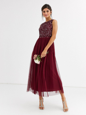 Maya Bridesmaid Delicate Sequin 2 In 1 Midaxi Dress In Wine