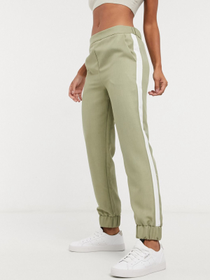 Asos Design Tailored Sweatpants With Contrast Side In Sage