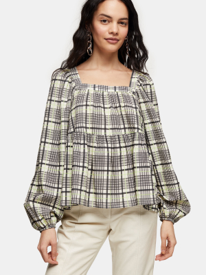 Green Check Smock Top