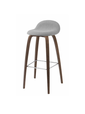 Gubi 3d Bar Stool - Wood Base - Plastic Shell - Front Upholstered