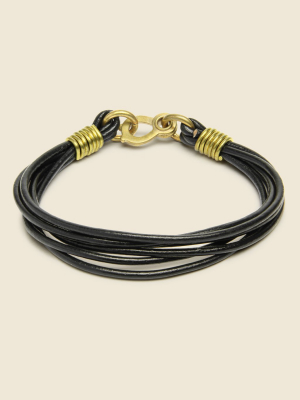 Leather Strand Bracelet -  Brass/black Leather