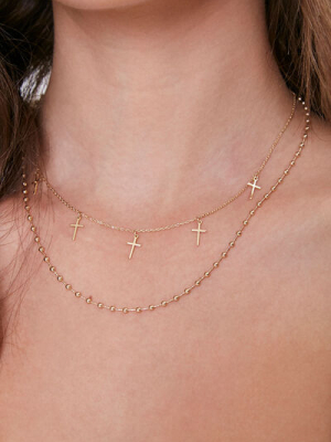 Cross Charm Layered Necklace