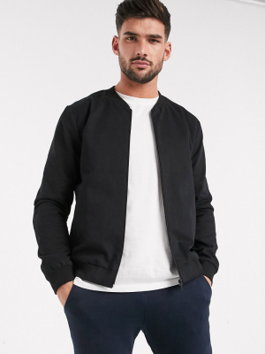 New Look Lightweight Cotton Bomber Jacket In Black